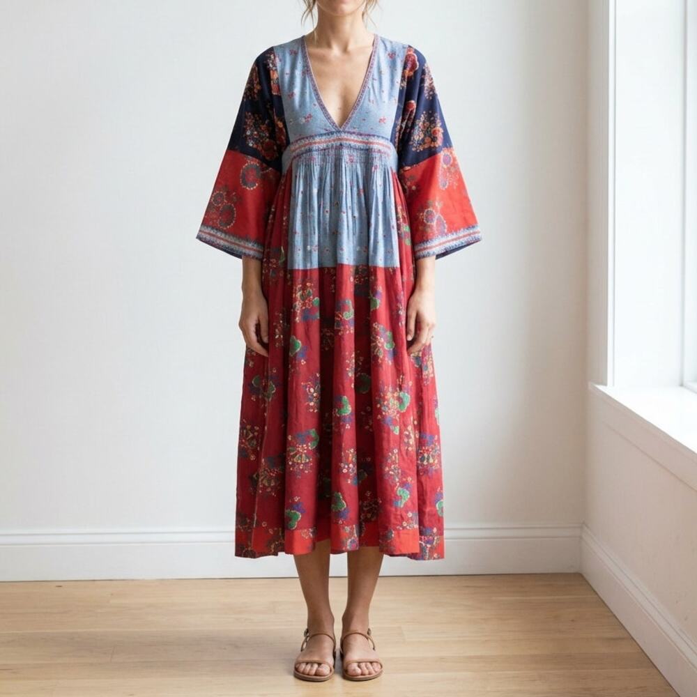 Ulla Johnson 2017 Milena Patchwork Cotton/Linen V… - image 1